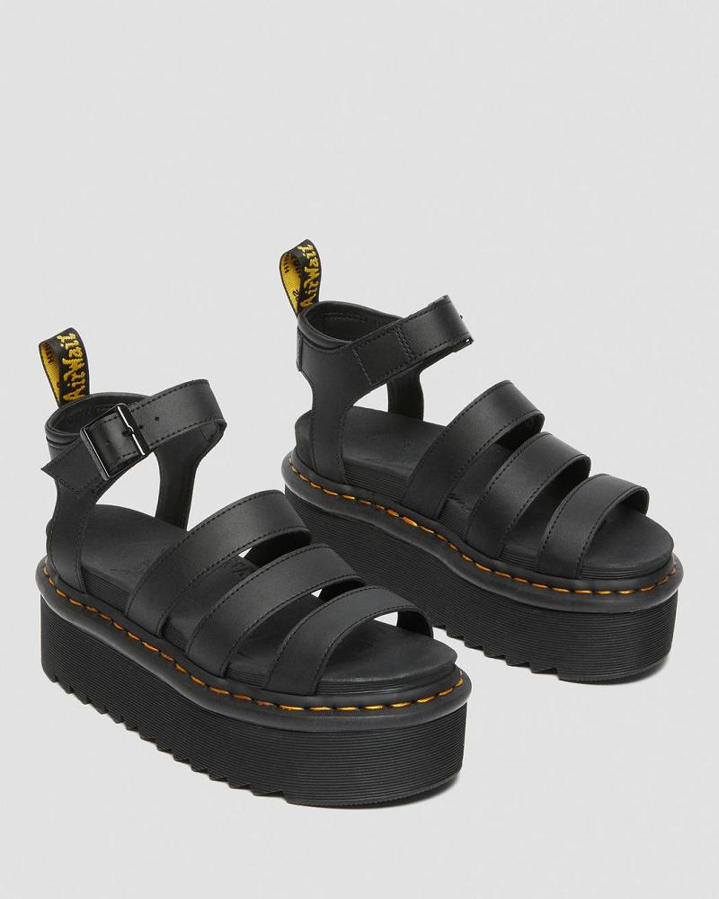 Dr Martens Blaire Hydro Læder Platform Sandaler Med Rem Dame Sort | DK 325MQZ